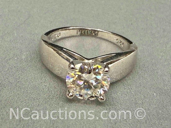 Preveli 925 Sterling Silver 2ct Moissanite Diamond Ring sz7.5 5g Total