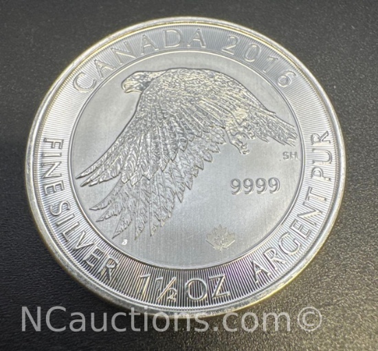 2016 Canadian Hawk 1 1/2 Oz .9999 Fine Silver Bullion Coin
