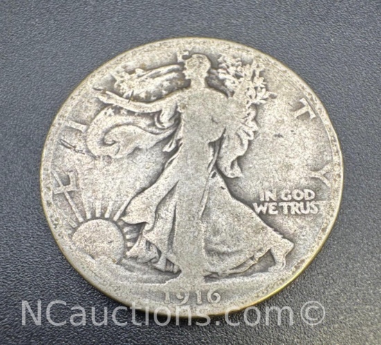 1916 Walking Liberty 90% Silver Half Dollar Coin 11. Grams