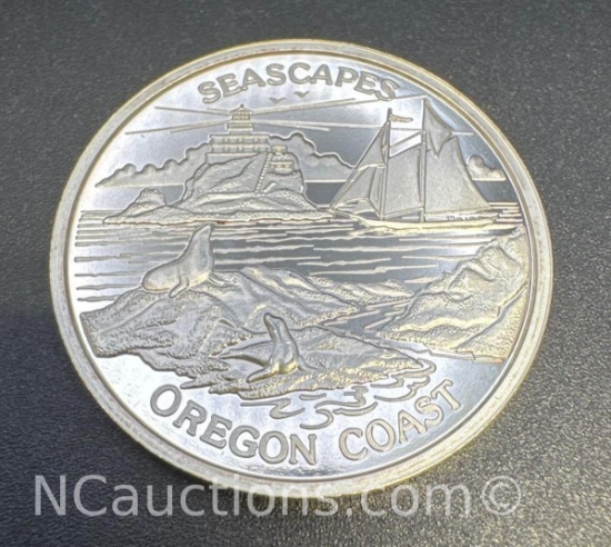 Seascapes Oregon Coast 1 Troy Oz .999 Fine Silver Bullion Coin