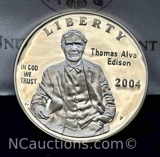 2004 Thomas Alva Edison Commemorative 90% Silver Coin 27g Philadelphia