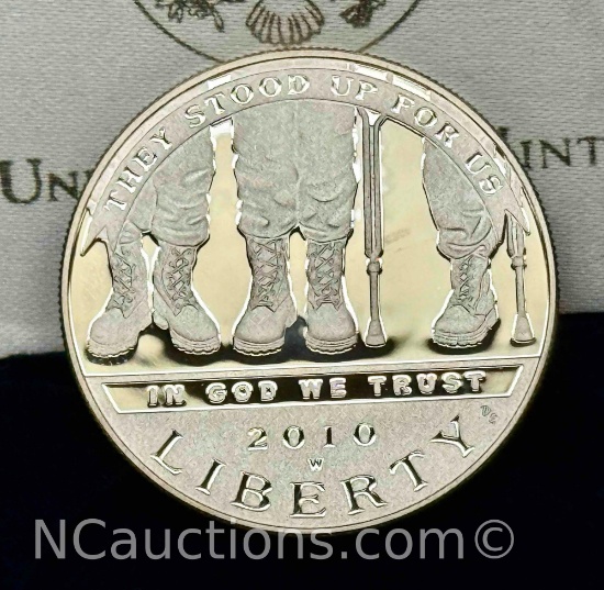 2010 American Veterans Disabled for Life Proof 90% Silver Dollar 27g