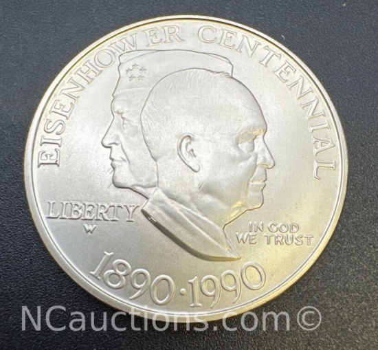 1990 Uncirculated Eisenhower Centennial 90% Silver Dollar With COA 26. Grams