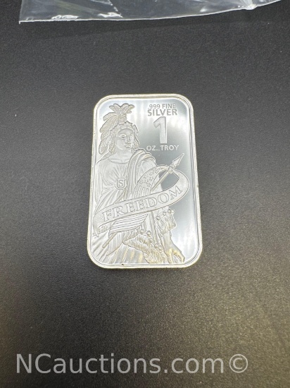 1 Troy Oz .999 Fine Silver Freedom Bullion Bar