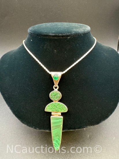 Sterling Silver Green Stone Pendant Necklace
