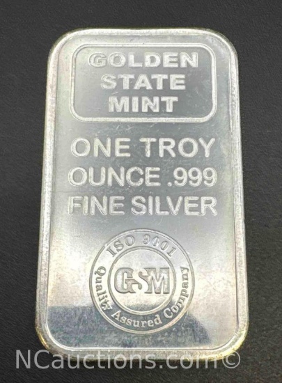 Golden State Mint 1 Troy Oz .999 Fine Silver Bullion Bar