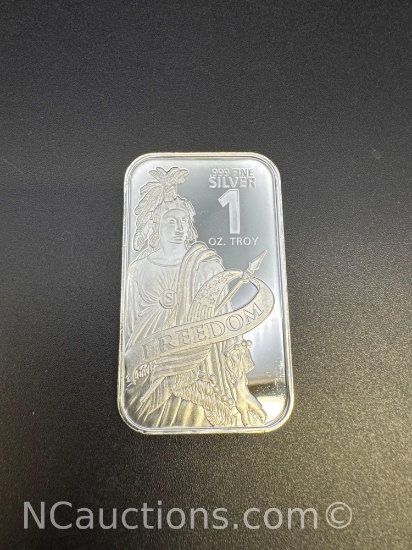 1 Troy Oz .999 Fine Silver Freedom Bullion Bar