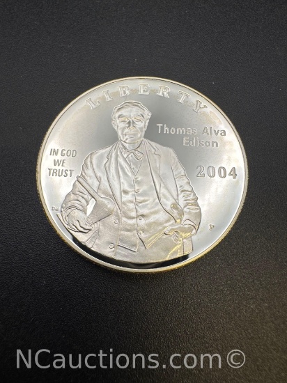 2004 Thomas Alva Edison 90% Silver Proof Dollar With COA