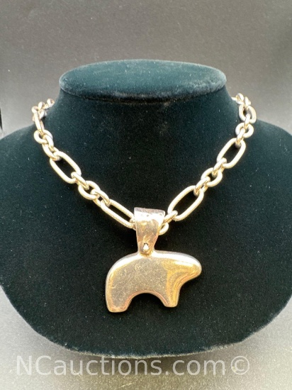 Sterling Silver Bear Pendant Chain Necklace