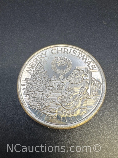 1986 Merry Christmas 1 Troy Oz .999 Fine Silver Bullion Coin