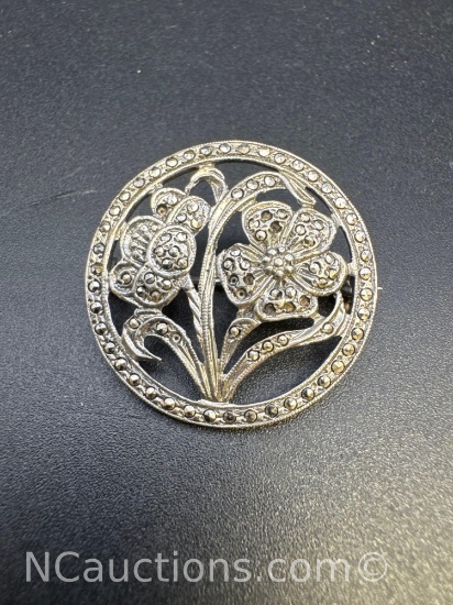 Sterling Silver Flower Brooch Pin