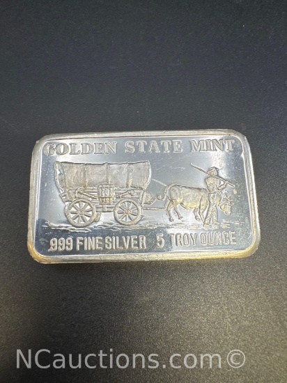 Golden State Mint 5 Troy Oz .999 Fine Silver Bullion Bar
