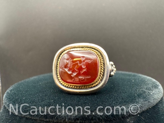 Sterling Silver Carved Red Stone Ring