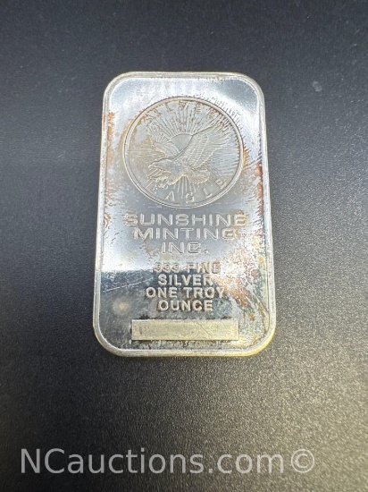 Sunshine Minting 1 Troy Oz .999 Fine Silver Bullion Bar
