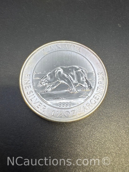 2013 1 1/2 Troy Oz .9999 Fine Silver Canadian Polar bear Bullion Coin