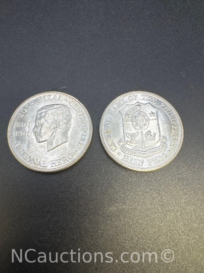 Jose Rizal 90% Silver Half Peso Coins