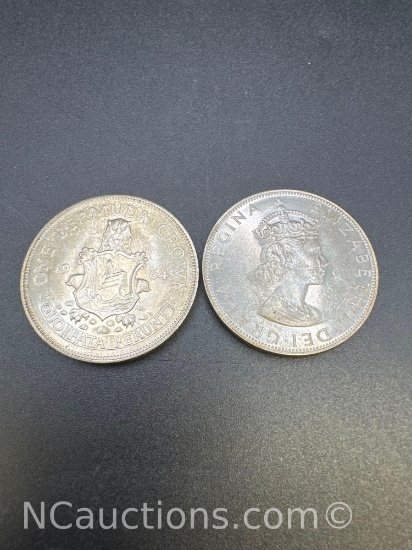 1964 One Bermuda Crown 50% Silver Coins