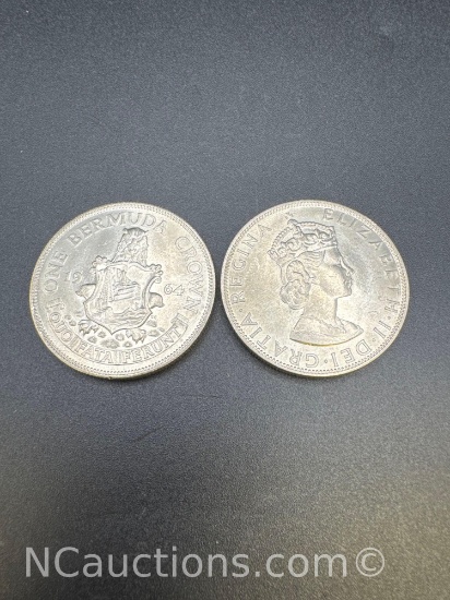 1964 Bermuda One Crown 50% Silver Coins