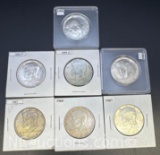 40% Silver Kennedy Half Dollars 7 Coins