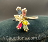 14k White Gold Sapphire Gem Cluster Ring 3.36 Grams Size 6.5