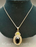 Sterling Silver Black And Green Stone Pendant Necklace 10. Grams