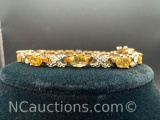 Sterling Silver With Citrine Gemstones Tennis Bracelet 10. Grams