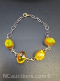 Sterling Silver Orange Stone Bracelet 13. Grams