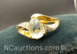 10k Gold Pear Cut Blue Tourmaline Gemstone Ring Size 6.5