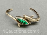 Sterling Silver Malachite Dolphins Bracelet 13g