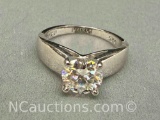 Preveli 925 Sterling Silver 2ct Moissanite Diamond Ring sz7.5 5g Total