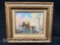 Framed Art Thomas Grilli palette knife oil painting of four skaters on a frozen river by an old b...