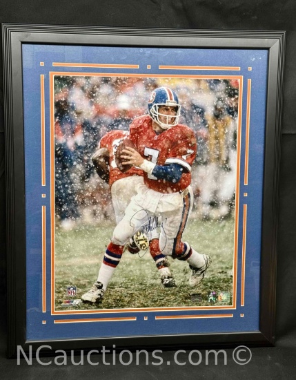 Signed Framed NFL Football Photograph Signature says John Elway w/COA