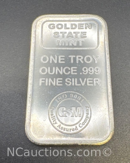 Golden State Mint 1 Troy Oz .999 Fine Silver Bullion Bar
