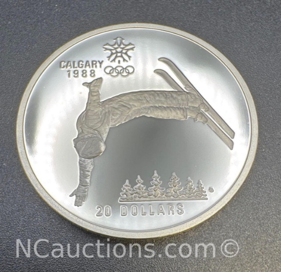 1988 Calgary Olympics Freestyle Skiing 90% Silver $20 Coin 34 Grams