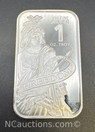 1 Troy Oz .999 Fine Silver Freedom Bar