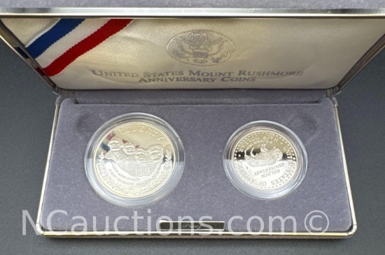 1991 US Mount Rushmore Anniversary Coins 90% Silver Dollar Coin 26. Grams Proof set