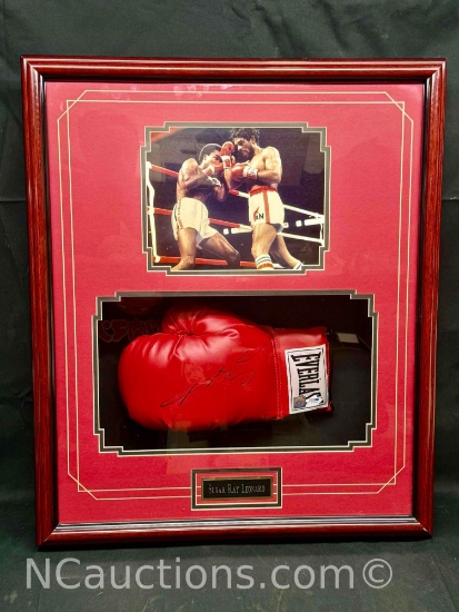 Signed Framed Boxing Glove and Photo Says Sugar Ray Leonard w/ PSA DNA COA