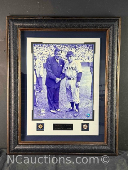 Framed Babe Ruth, Yogi Berra Photo Signature Says Yogi Berra w/coa 28x35