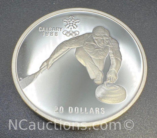 1988 Calgary Olympics Curling 90% Silver $20 Coin 34. Grams