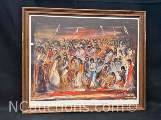 Framed Art Print by Ted Degrazia Kino's Soldiers Join Captain Coro and Indians in Celebration
