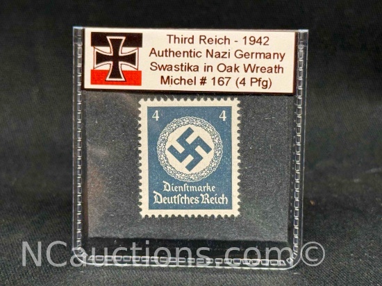 Nazi Stamp Third Reich - 1942 Authentic Nazi Germany Swastika in Oak Wreath Michel # 167