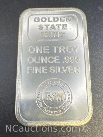 Golden State Mint 1 Troy Oz .999 Fine Silver Bullion Bar