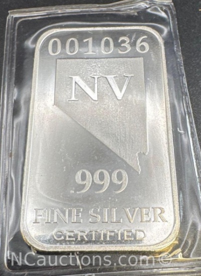Nevada 1/2 Oz .999 Fine Silver Bullion Bar