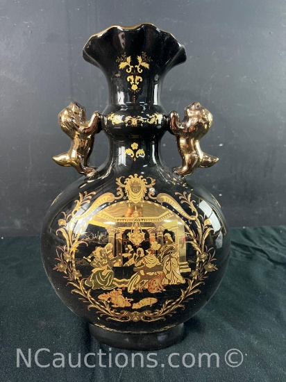 Vintage Limoges Black and Gold Vase