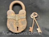 WW2 German Third Reich Large Padlock & Key Nazi Hitler Swastika