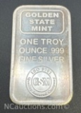 Golden State Minting 1 Troy Oz .999 Fine Silver Bullion Bar