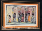 Framed Print Art by Ted DeGrazia Heathen Indians Receive Kino with Arches and Crosses