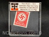 Nazi Stamp Third Reich - 1944 Authentic Nazi Germany Swastika in Oak Wreath Michel # 172