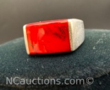 Sterling Silver Red Stone Ring 11. Grams