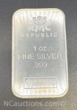 RMC Republic 1 Troy Oz .999 Fine Silver Bullion Bar